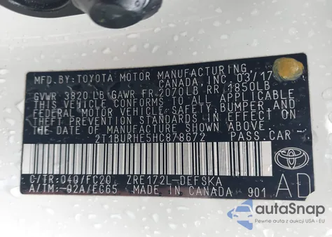 2017 Toyota Corolla Se z USA, uszkodzony, nr VIN 2T1BURHE5HC878672